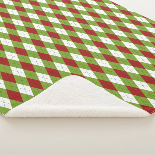 Kerstrood en groen argyle Harlequin Pattern Sherpa Deken (3/4)