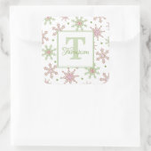 Kerstrood en groen feestdag Snowflake Monogram Vierkante Sticker (Tas)