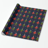 Kerstrood en groen gemiddelde robots in de ruimte cadeaupapier (Uitgerold)