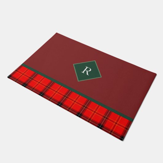 kerstrood en groen gepantserd met tartan monogramm deurmat (Schuin)