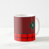 kerstrood en groen gepantserd met tartan monogramm koffiemok (Voorkant rechts)