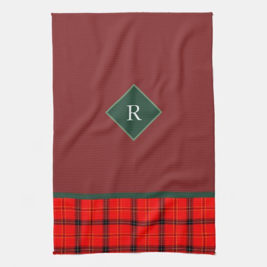 kerstrood en groen gepantserd met tartan monogramm theedoek (Verticaal)