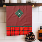 kerstrood en groen gepantserd met tartan monogramm theedoek