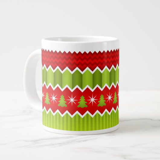 Kerstrood en groen keurmerk grote koffiekop (Voorkant links)