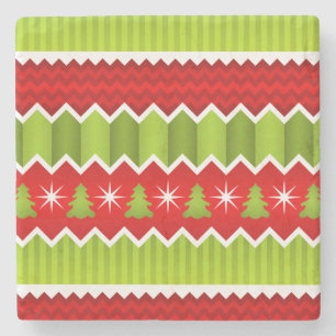 Kerstrood en groen keurmerk stenen onderzetter