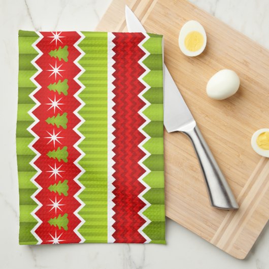 Kerstrood en groen keurmerk theedoek (Quarter Fold)