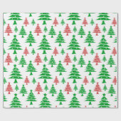kerstrood en groene boomkunst cadeaupapier (Vlak)