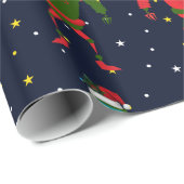 Kerstrood en groene grote robots in de ruimte cadeaupapier (Rol Hoek)