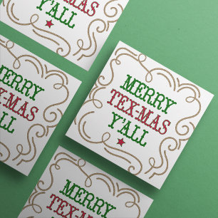 Kerstrood en groene Merry Tex-Mas Y Feestdagenkaart