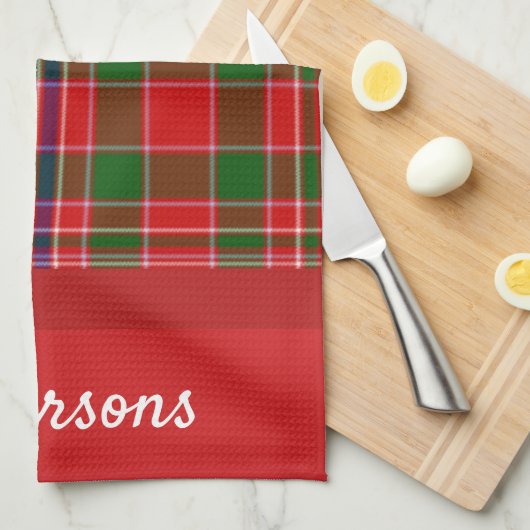 Kerstrood en groene monogrammed Towel Theedoek (Quarter Fold)