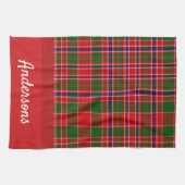 Kerstrood en groene monogrammed Towel Theedoek (Horizontaal)