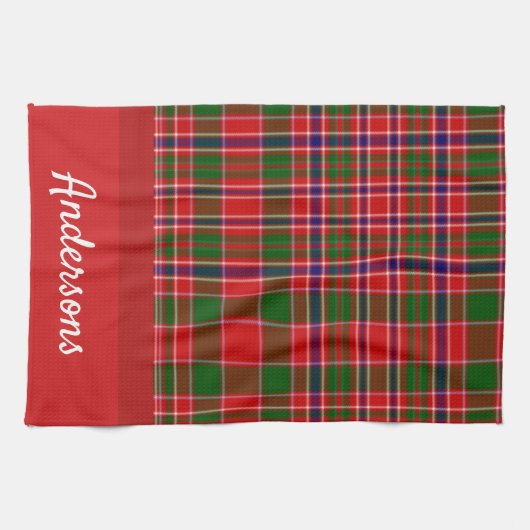 Kerstrood en groene monogrammed Towel Theedoek (Horizontaal)