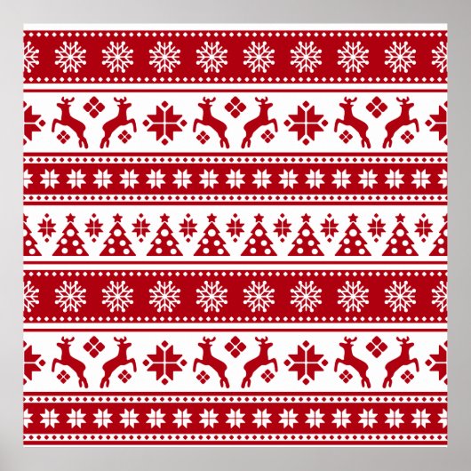 Kerstrood en wit bier en Trees Pattern Poster (Voorkant)