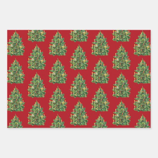 Kerstrood en wit patroon inpakpapier vel (Voorkant)