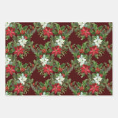 Kerstrood en wit Poinsettia, Holly Berry Inpakpapier Vel (Voorkant)
