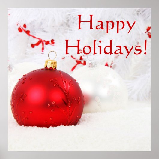 Kerstrood en wit Prettige feestdagen Poster (Voorkant)