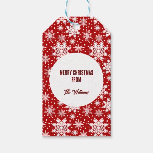 Kerstrood en wit Snowflakes patroon Cadeaulabel (Voorkant)