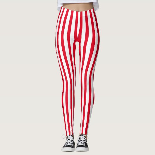 Kerstrood en wit verticaal gestreept leggings (Voorkant)