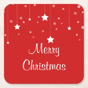 Kerstrood en wit vierkante kartonnen onderzetter