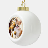 Kerstrood en witte Corgi Keramische Bal Ornament (Rechts)