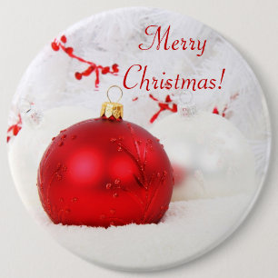 Kerstrood en witte kerst ronde button 6,0 cm