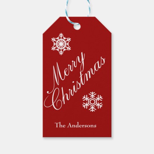 Kerstrood en witte sneeuwvlokken Gift Label Cadeaulabel (Voorkant)