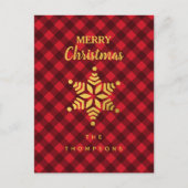 Kerstrood en zwarte buffel met ster Snowflake Feestdagenkaart (Voorkant)