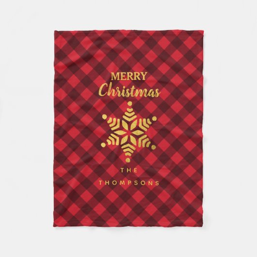 Kerstrood en zwarte buffel met ster Snowflake Fleece Deken (Voorkant)