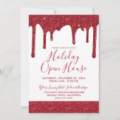 Kerstrood Glitter schrijft feestdag Open House Kaart (Voorkant)