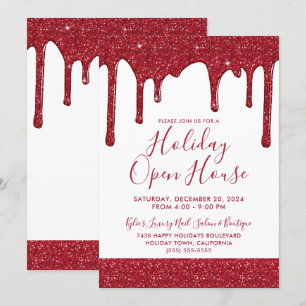 Kerstrood Glitter schrijft feestdag Open House Kaart