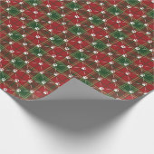 Kerstrood Gold Green Tartan Dog Paw Print Cadeaupapier (Hoek)