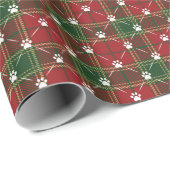 Kerstrood Gold Green Tartan Dog Paw Print Cadeaupapier (Rol Hoek)