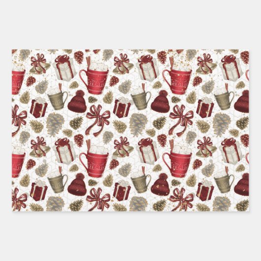 Kerstrood gouden luxe warme chocolade patroon inpakpapier vel (Voorkant 3)