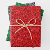 Kerstrood, groen en zilver faux glitter inpakpapier vel (In situ)