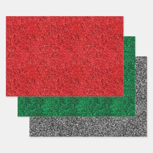 Kerstrood, groen en zilver faux glitter inpakpapier vel (Set)