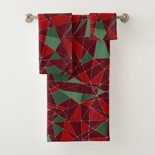 Kerstrood groen goud laag poly patroon bad handdoek (Insitu)