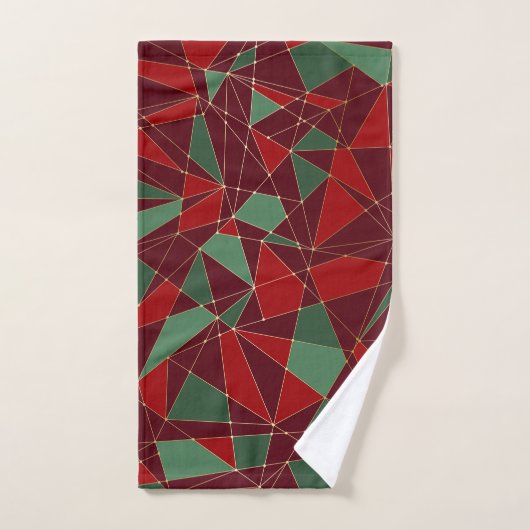 Kerstrood groen goud laag poly patroon bad handdoek (Handdoek)