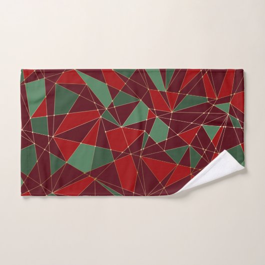 Kerstrood groen goud laag poly patroon bad handdoek (Handdoek)