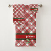 Kerstrood Groen Tartan Spelnaam Sjabloon Bad Handdoek (Insitu)