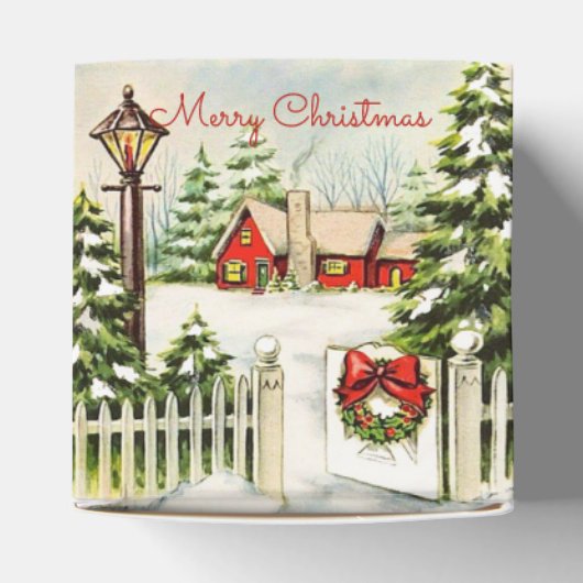 Kerstrood huis Lantern Pine Trees Bedankdoosjes (Bovenkant)