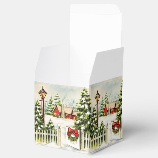 Kerstrood huis Lantern Pine Trees Bedankdoosjes (Geopend)