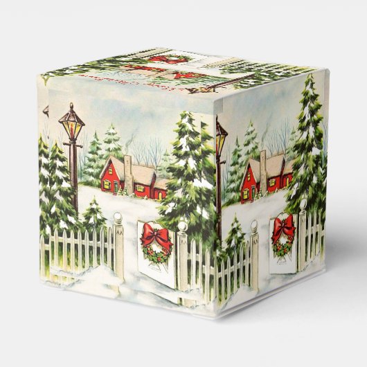 Kerstrood huis Lantern Pine Trees Bedankdoosjes (Achterkant)