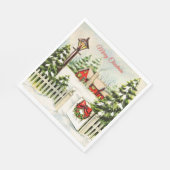 Kerstrood huis Lantern Pine Trees Paper Servet (Hoek)