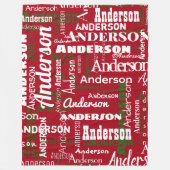 Kerstrood, lange naam herhalend fleece deken (Voorkant)