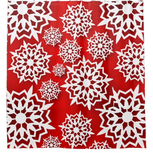 Kerstrood met grote witte sneeuwvlokken douchegordijn (Voorkant)