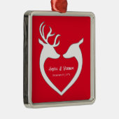 Kerstrood met witte deer op maat metalen ornament (Rechts)