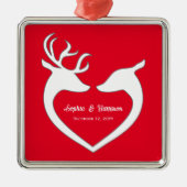 Kerstrood met witte deer op maat metalen ornament (Voorkant)