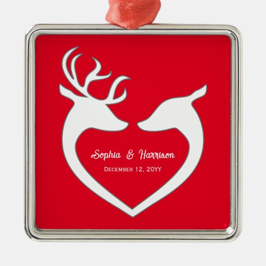 Kerstrood met witte deer op maat metalen ornament (Voorkant)