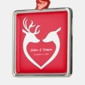 Kerstrood met witte deer op maat metalen ornament (Links)