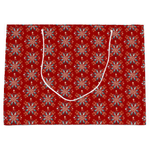 Kerstrood Nordic Folk Snowflake Groot Cadeauzakje